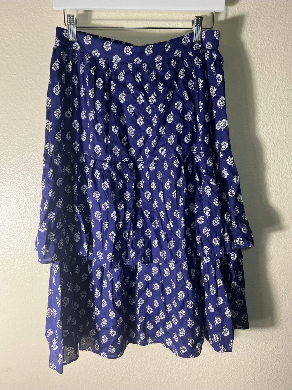 J. Crew Royal Blue Floral Tiered Midi Skirt size S